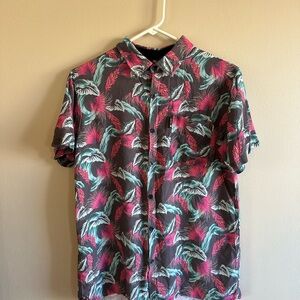 Men's Tropical Leaf Print Shirt - Pink, Teal, and Black